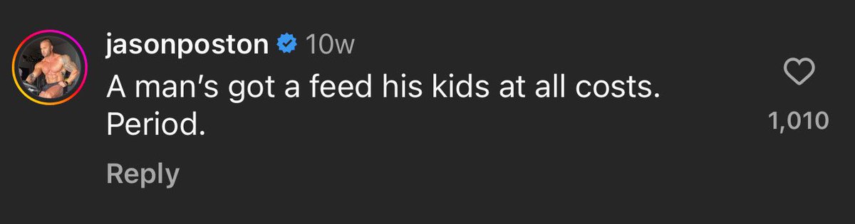 JasonPoston's tweet photo. A man’s got to feed his kids at all costs. Period. https://t.co/8aSOrvQIAS