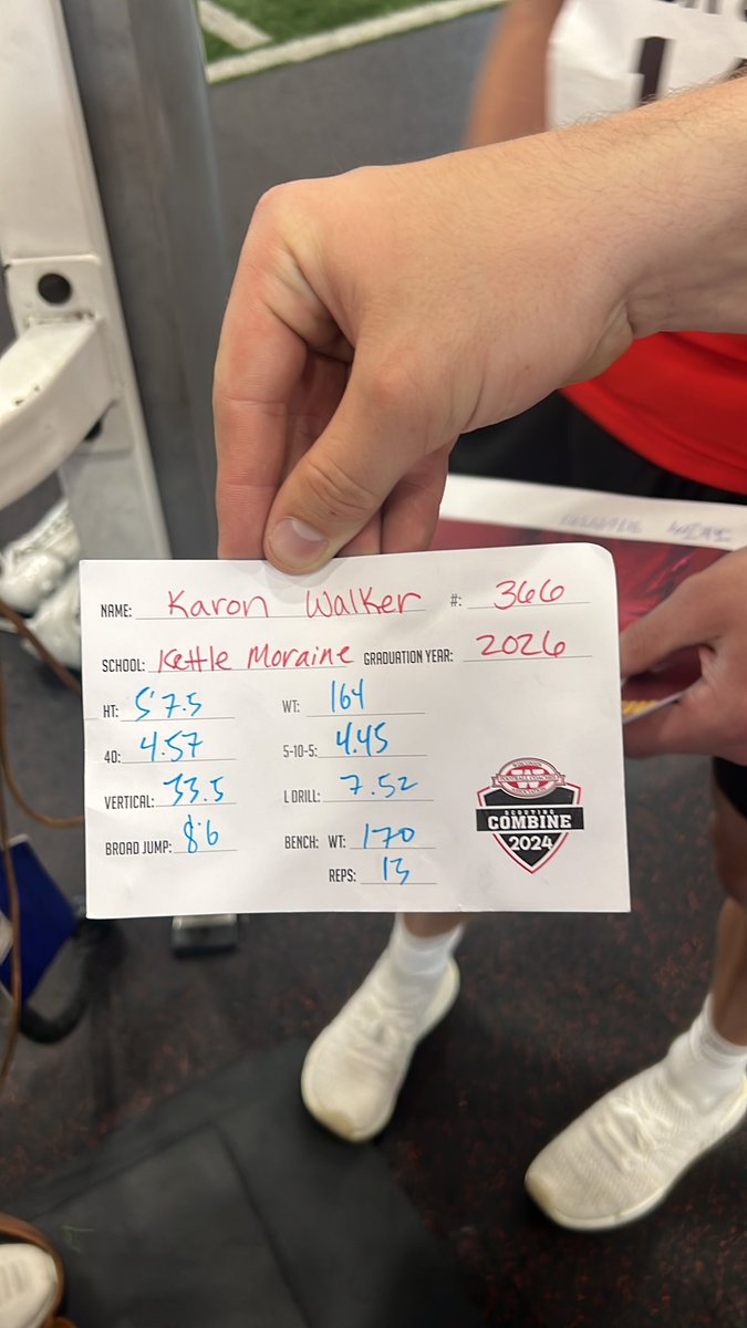 Karonwalker0's tweet photo. Had a so much fun at the @wifca Combine today at glad I got to show off my talent. Looking forward to getting ready for next season @kmlasersfb @coach_mcdonnell https://t.co/roiWVDhwaw