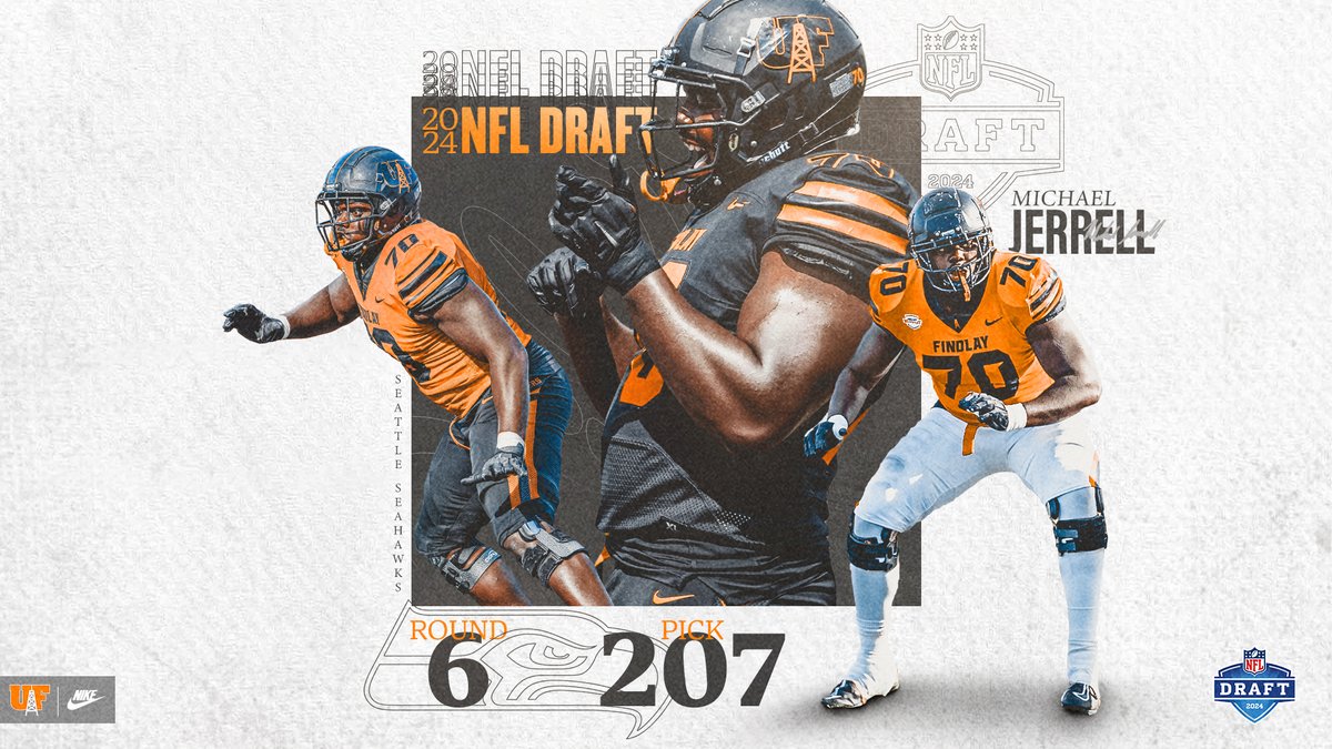 🚨𝐓𝐇𝐄 𝐏𝐈𝐂𝐊 𝐈𝐒 𝐈𝐍🚨 Offensive lineman Michael Jerrell has been selected in the 6th round of the 2024 NFL Draft by the Seattle Seahawks! 🏈: findlayoilers.com/news/2024/4/27…