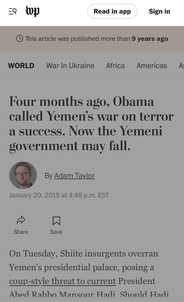 The same sophisticated foreign policy elites celebrated their “success” in Yemen before its civil war. Obama heralded it as a model of his administration’s new approach to counterterrorism in an October 2014 speech…four months later our embassy was overrun. There was no…