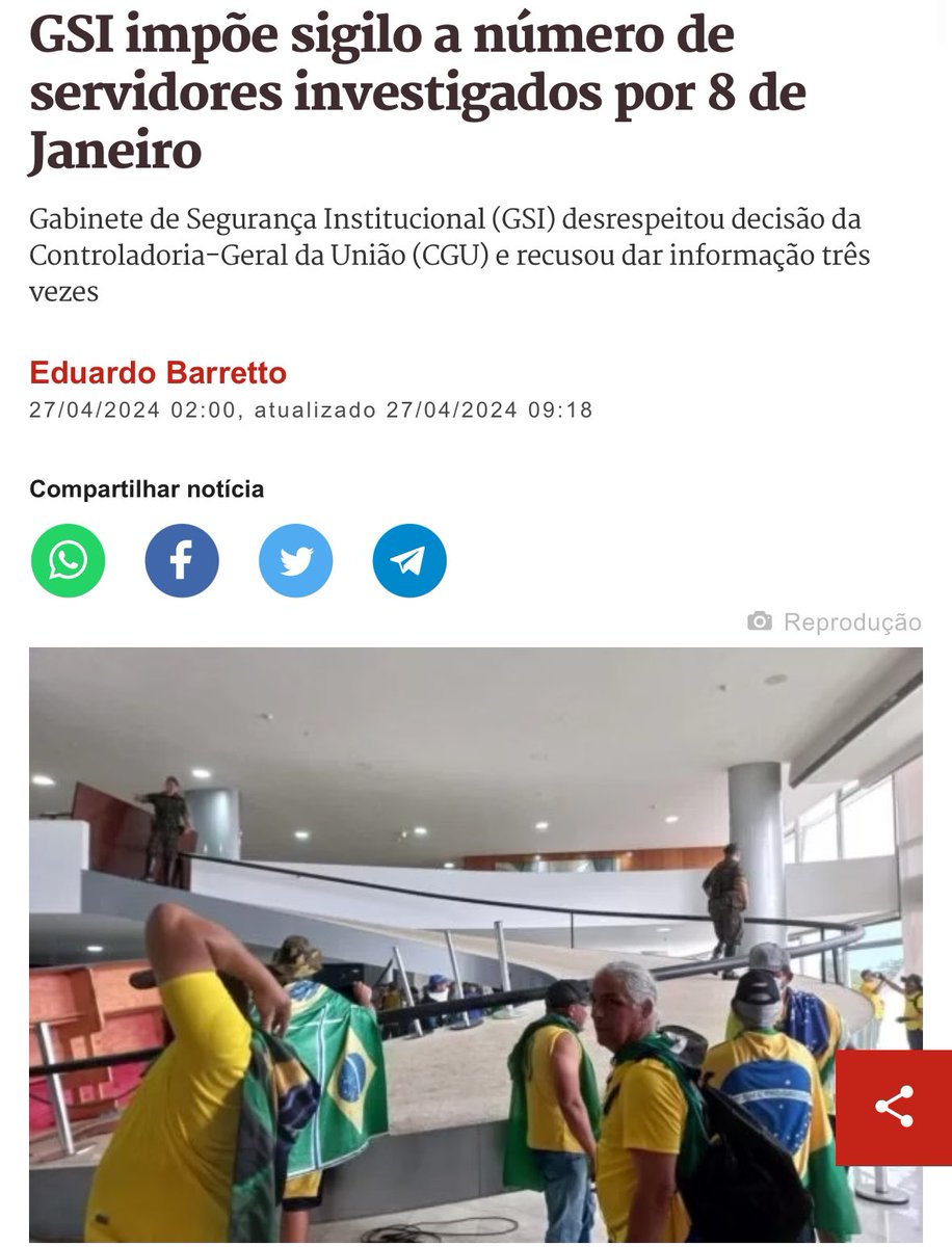 O governo Lula é, sem dúvida, o maior responsável pela que quebradeira de 8/1. Esse é o tuíte.