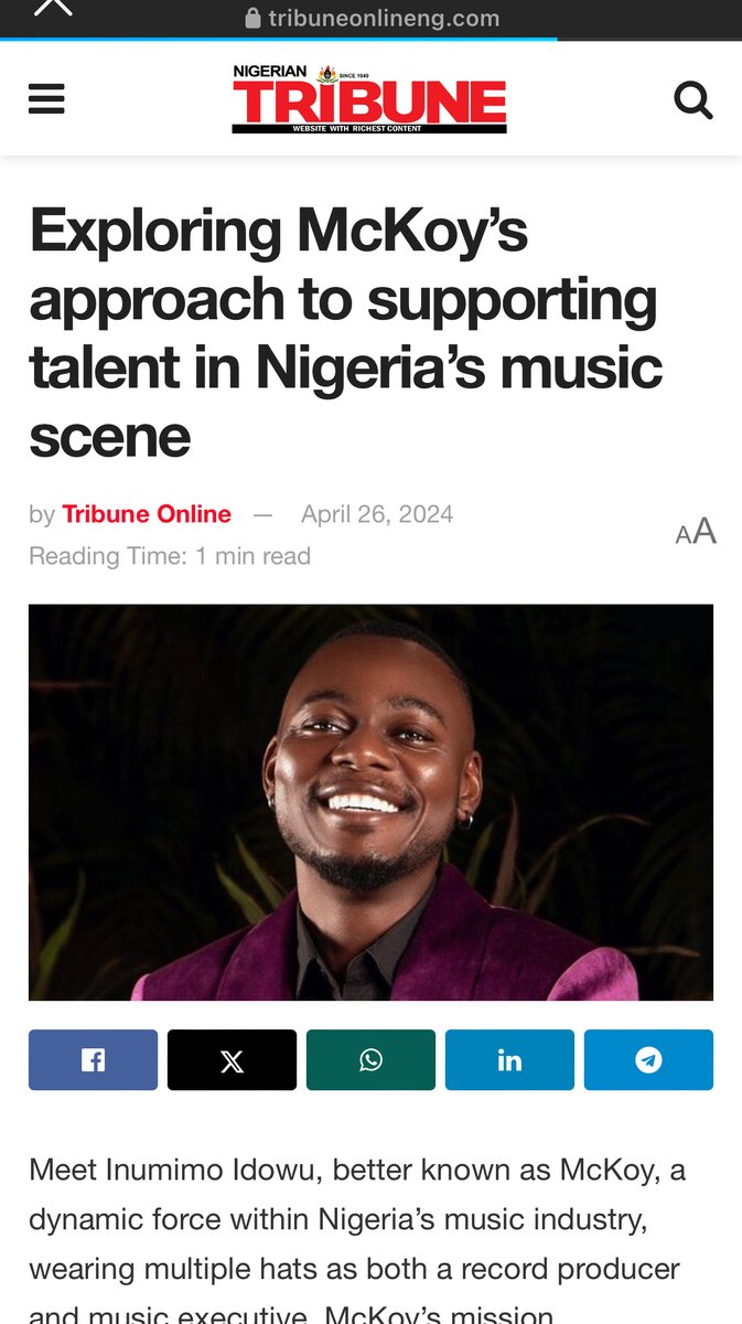 McKoy🚀: Here I spoke about what I do, the upcoming single with the soulful superstar @Adam_Srae produced by @ohianiii and how I draw inspiration from industry experts like @GodwinTom @IAmDonawon @bizzleosikoya vanguardngr.com/2024/04/how-mc… tribuneonlineng.com/exploring-mcko…