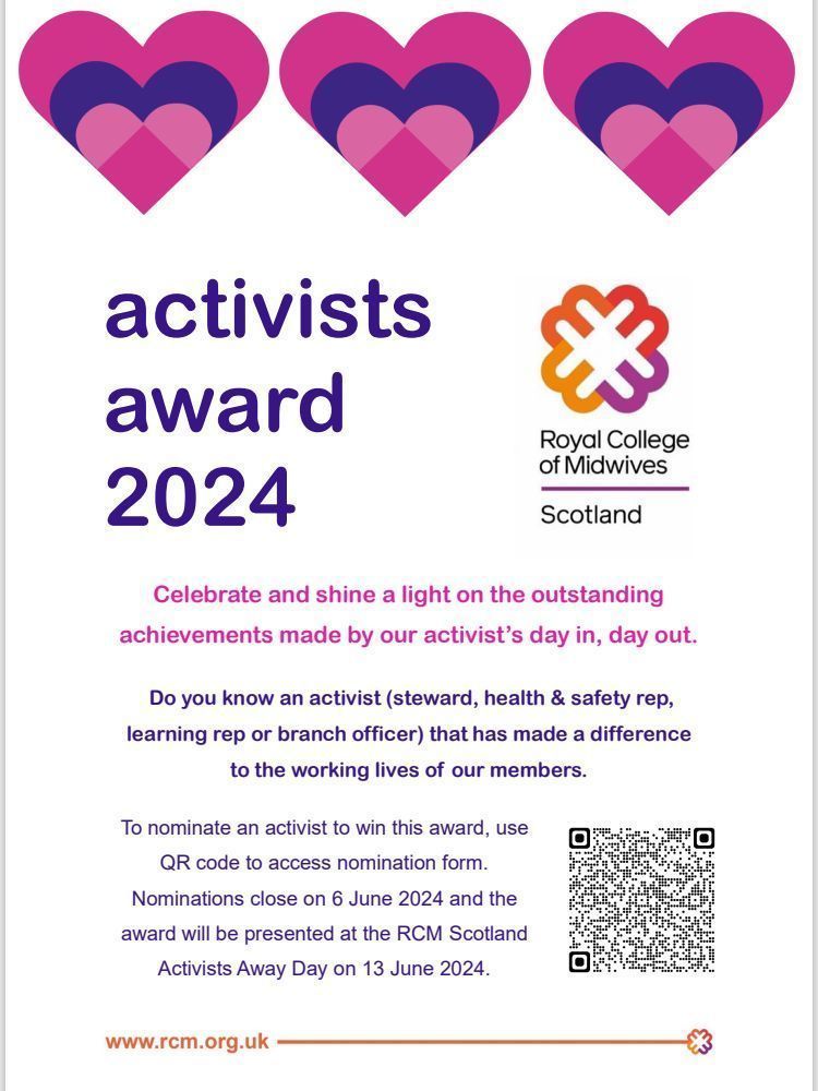 There's still time to nominate activists for the RCM Scotland Activists Award 2024 💜 Lets celebrate and shine a light on the outstanding achievements made by our activists day in, day out! Access our nomination form here: buff.ly/3PBtlRa