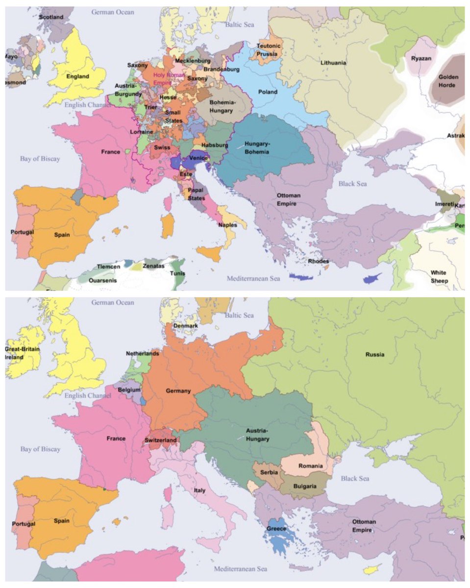 In 1500, there were around 500 political units in Europe; in 1900, there were 25. The centuries that followed the emergence of Europe as a global power were accompanied by relentless consolidation and covetousness. The strong devoured the weak.