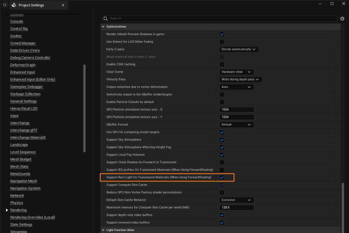 5.4 finally added support for rect lights on translucent materials. Has to be enabled in project settings under optimizations.

#UE5 #UnrealEngine #gamedev