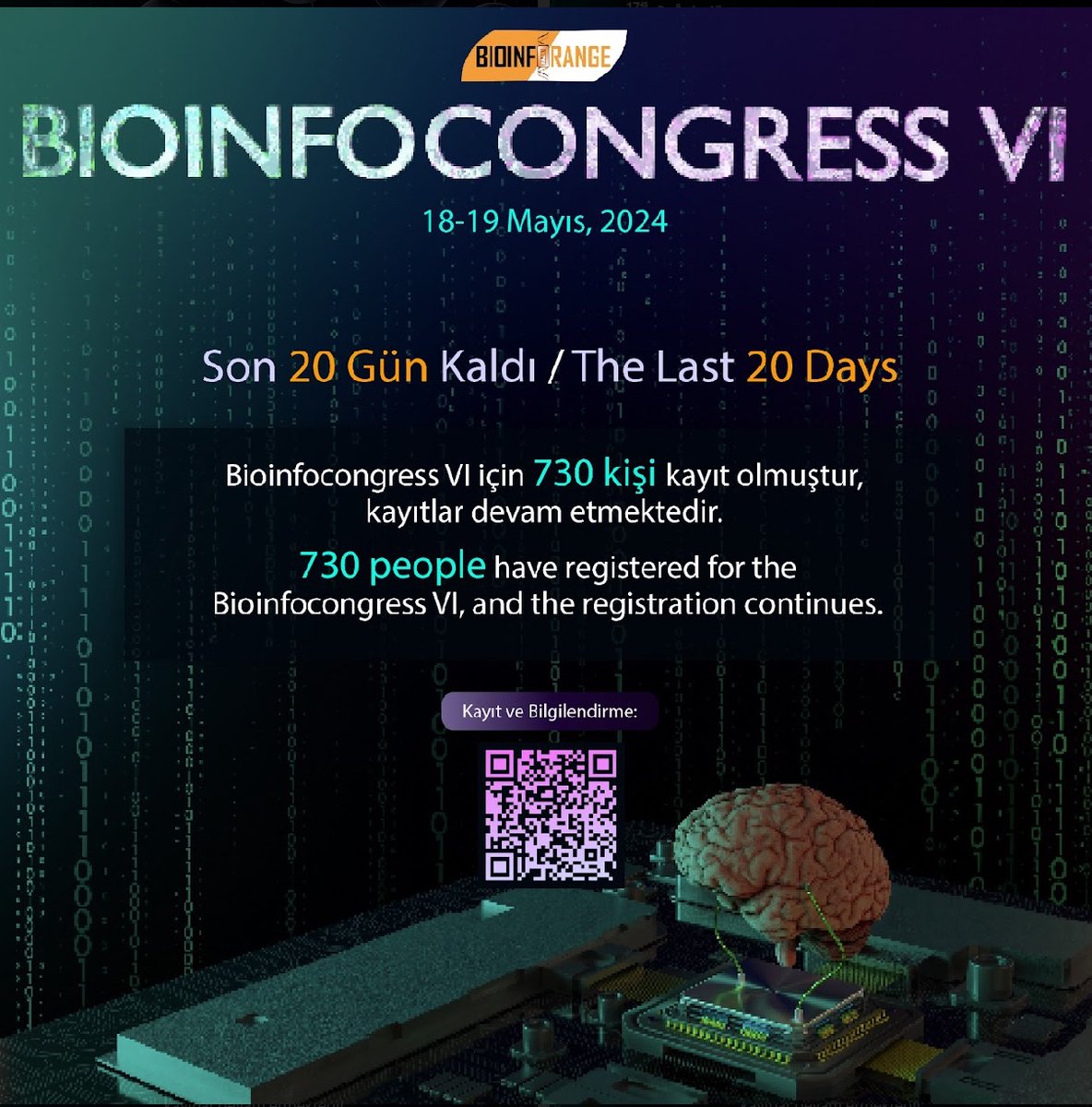 #BIOINFOCONGRESS VI için 730 kişi kayıt olmuştur, kayıtlar devam etmektedir. 730 people have registered for the #BIOINFOCONGRESS VI, and the registration continues. 📌 Kayıt: bioinforange.com/bioinfocongres… #kongre #biyoloji #biyoteknoloji #molekülerbiyoloji #hücrebiyolojisi #mbg