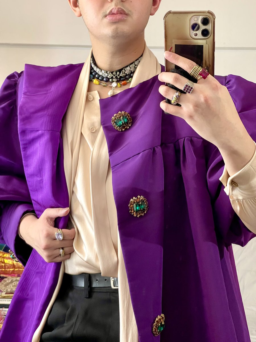 God, i love dressing up wearing this grand Nina Ricci haute couture circa 1985 silk faille and moiré evening opera coat + my favorite 90s YSL couture silk lavallière shirt + self-designed smoking trousers to a friend’s birthday tonight 💜