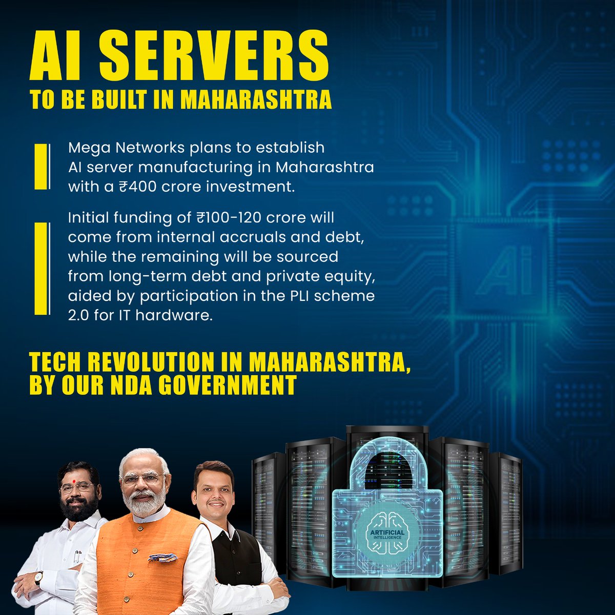 Exciting news for Maharashtra! Mega Networks announces plans to invest ₹400 crore in establishing AI server manufacturing in the state. A significant step towards technological advancement and economic growth.