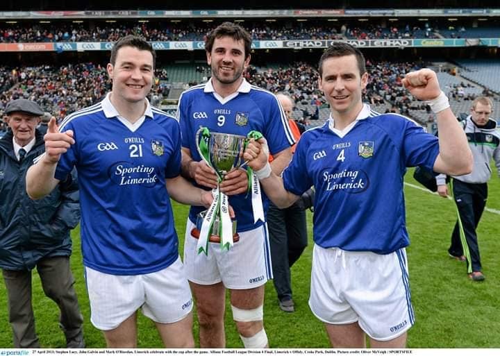 ON THIS DAY 11 years ago: Smiles all around for Stephen Lucey, John Galvin & Mark O'Riordan of @CroomGAA after the @LimerickCLG footballers clinched the Division 4 NFL Title