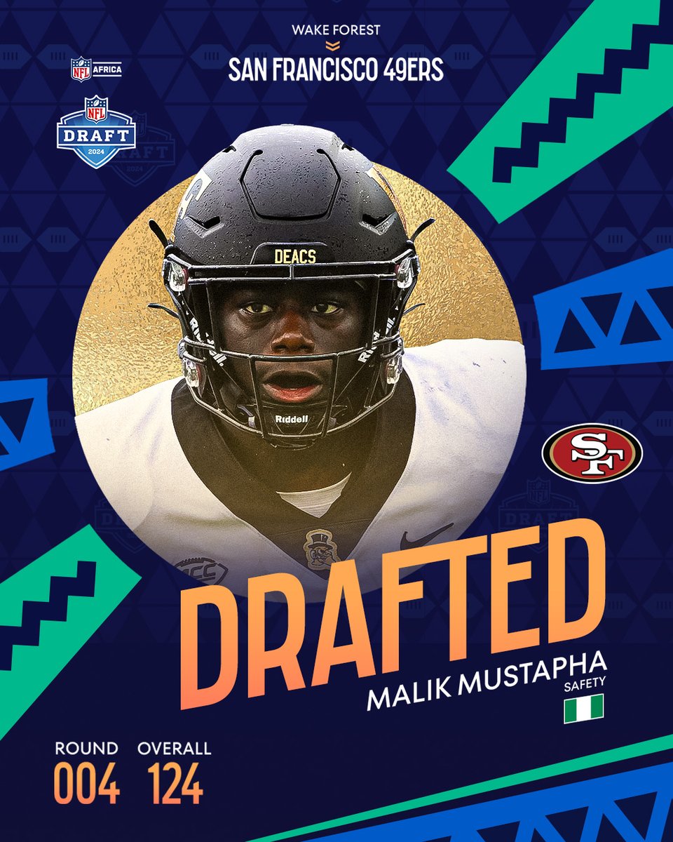 The newest member of the @49ers! @_malikmustapha 🇳🇬 heads to San Francisco!