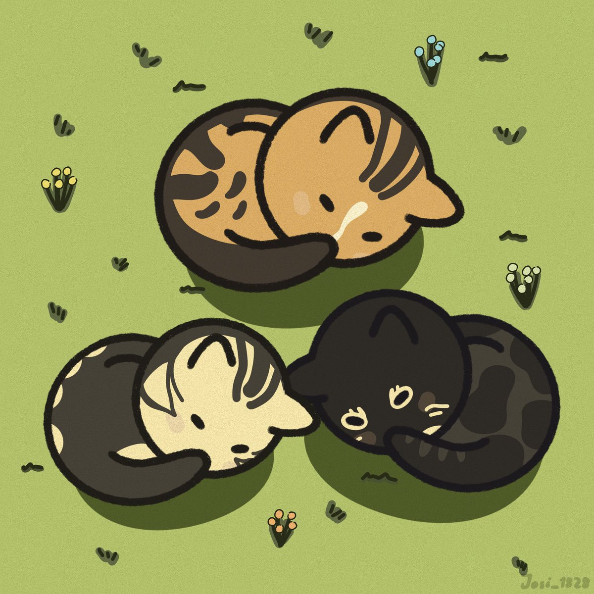 3 eepy cats in a meadow <3 #patchesfanart #milofanart #naomifanart #DailyDTPrompts