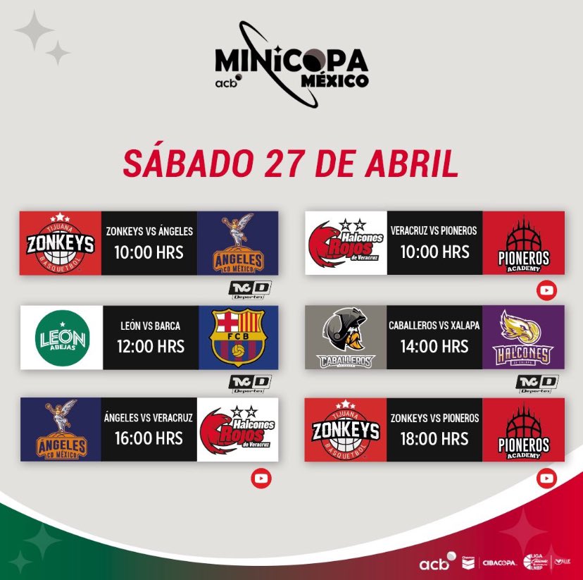 GAME DAY 🏀 #MinicopaMexico 📺 Sigue los partidos de por la señal de @TVCDeportes Minicopa México @cibacopamx @ZonkeysOficial @ACBCOM @LNBPoficial