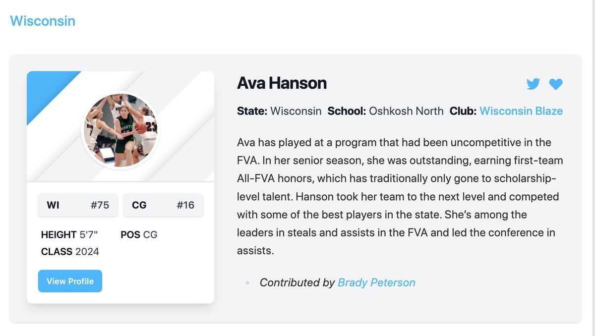 Lisa Van Wyk (@lisamvanwyk) on Twitter photo Ava R Hanson is an outstanding Point Guard still available from the #1 hotbed of the FVA Conference in Wisconsin. Recruiting still open and Ready to take over at the next level. <a href="/AvaRHanson616/">Ava Hanson</a> <a href="/PGHWisconsin/">𝐏𝐫𝐞𝐩 𝐆𝐢𝐫𝐥𝐬 𝐇𝐨𝐨𝐩𝐬 𝐖𝐢𝐬𝐜𝐨𝐧𝐬𝐢𝐧</a> <a href="/TheMRR7/">The Midwest Recruiting Resource</a> Ava R Hanson is an outstanding Point Guard still available from the #1 hotbed of the FVA Conference in Wisconsin. Recruiting still open and Ready to take over at the next level. <a href="/AvaRHanson616/">Ava Hanson</a> <a href="/PGHWisconsin/">𝐏𝐫𝐞𝐩 𝐆𝐢𝐫𝐥𝐬 𝐇𝐨𝐨𝐩𝐬 𝐖𝐢𝐬𝐜𝐨𝐧𝐬𝐢𝐧</a> <a href="/TheMRR7/">The Midwest Recruiting Resource</a>