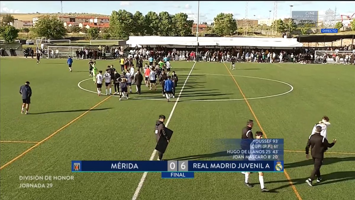 FT: Mérida 0-6 Juvenil A. ⚽️ Joan Mascaró (2), Hugo de Llanos (2), Youssef Enriquez ‘Yusi’ & O.G. Great win for Arbeloa and Julián Carmona's Juvenil A in their penultimate league match.