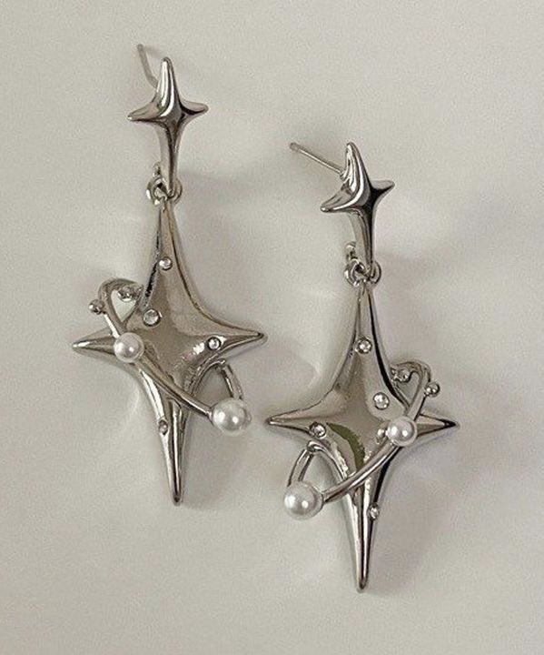 silver galactic star earrings