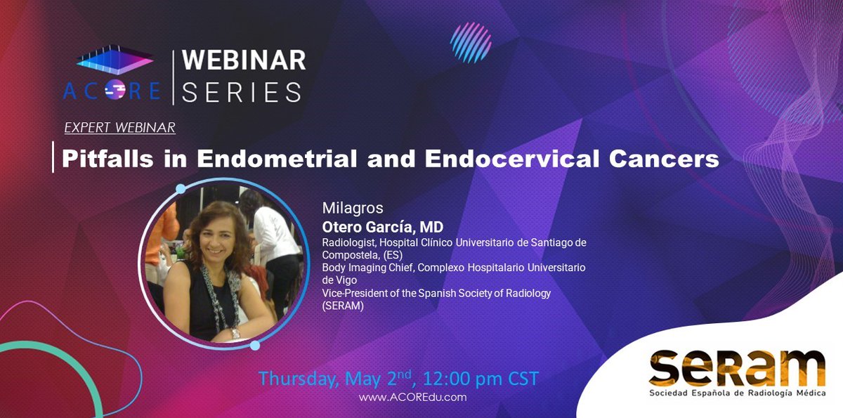 🌟 Reminder! Don't miss this golden opportunity! 🚀 Join us next Thursday for a riveting webinar: 'Pitfalls in Endometrial and Endocervical Cancers' with the esteemed Dr. Milagros Otero-García, MD! ✨This event will be in collaboration with the Spanish Society of Radiology