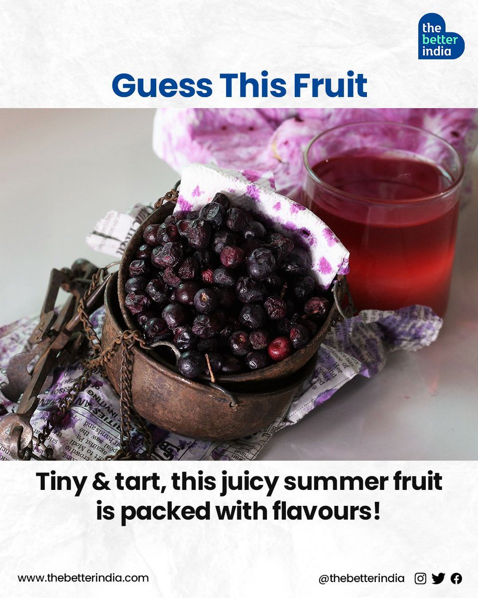 Hint: Also known as the Indian Sherbet berry, this tangy, purple fruit that pops in your mouth is often enjoyed fresh or turned into jams and sherbet. It also has a natural cooling effect! 

#India #SummerFruit #Foodie #Fruits #Summers

[Guess The Fruit, Summer Fruits, India]