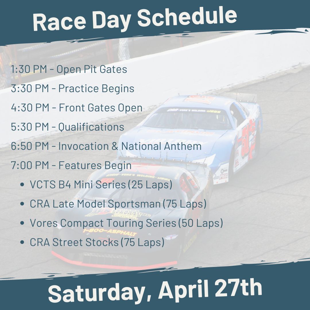 Pit gates are open for the Spring Fling, and we are only 3 hours away from the front gates opening! Here is the schedule of events for today's racing action! Get your tickets online NOW by clicking the link below: buff.ly/3TT2pO1