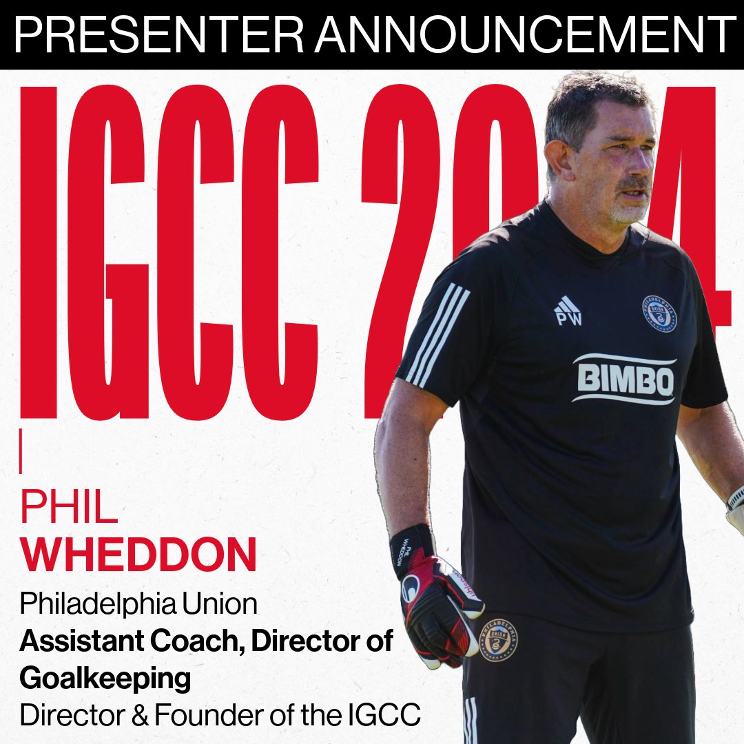 Exciting news! We're thrilled to unveil our final presenter for #IGCC24: none other than our Director and Founder, Phil Wheddon. Phil currently serves as Assistant Coach and Director of #Goalkeeping at Philadelphia Union. 

SIGN UP TODAY! theigcc.com
#gkunion #gkcoach