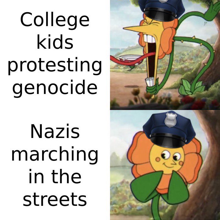 This perfectly encapsulates American policing: allow Nazis to regularly march in the streets unimpeded, but brutalize pro-Palestine student protestors without hesitation