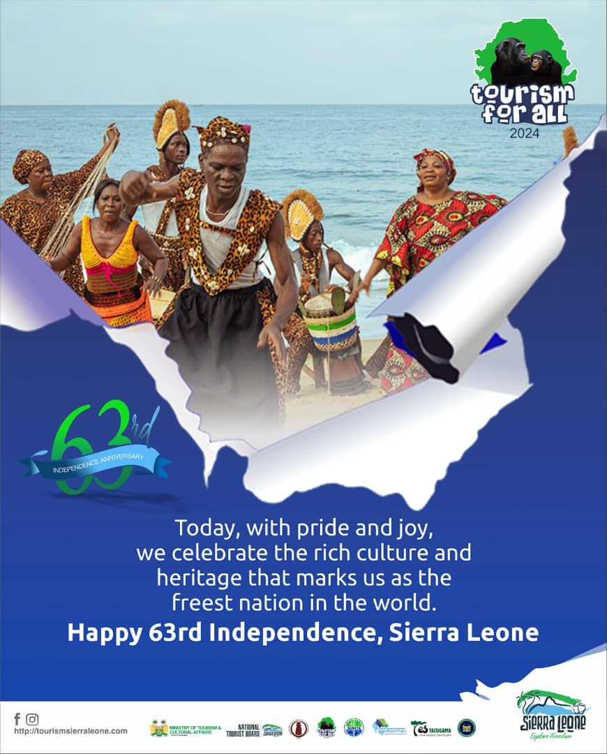 To every Sierra Leonean out there, Happy Independence Day. May this day be a reminder to you that our destinies are always in our hands.

#Tourismforall
#IAmSalone
#TourizmNaAllManBizness
#WorldBank
#Allowmeforenjoymesef
#ExploreFreedom
#SaloneBigPassWiAll