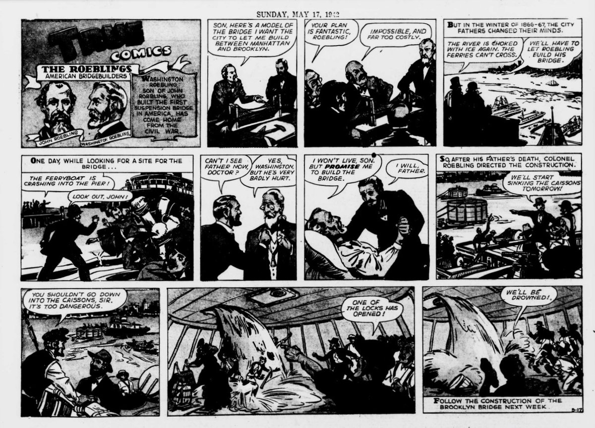 Los Roebling y la construcción del puente de Brooklyn en comic (1942) (2 de 3)