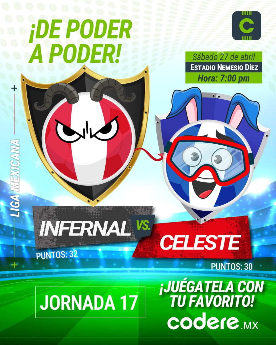 🚂¡AGÁRRENSE!👹 El infierno arderá cuando los Diablos intenten quedarse con la cima del torneo, para ello necesitan ganar y golear a la Máquina. #Codereballs Celeste también busca subir en la tabla. ¿Logrará arrollar a Infernal?