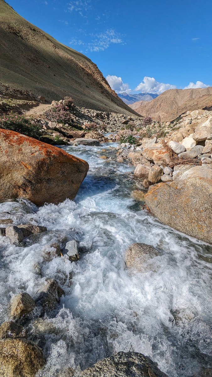 In the mountains, blue skies gleam.. Streams meander, a silvery dream... #nature #mountains #himalayas #Ladakh #Ney