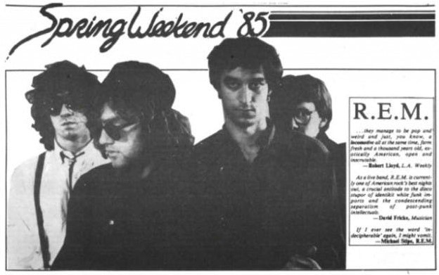 OTD in 1985 [also a Saturday], @remhq played Brown University's Spring Weekend. They did a great set on Pembroke Field on the 'Pre-Construction' tour [tix were $8 w/ a Brown ID, $12 for other collegians; I was on the list; thanks @Conqueroo1]. Showtime was 3:30; the Neats opened.