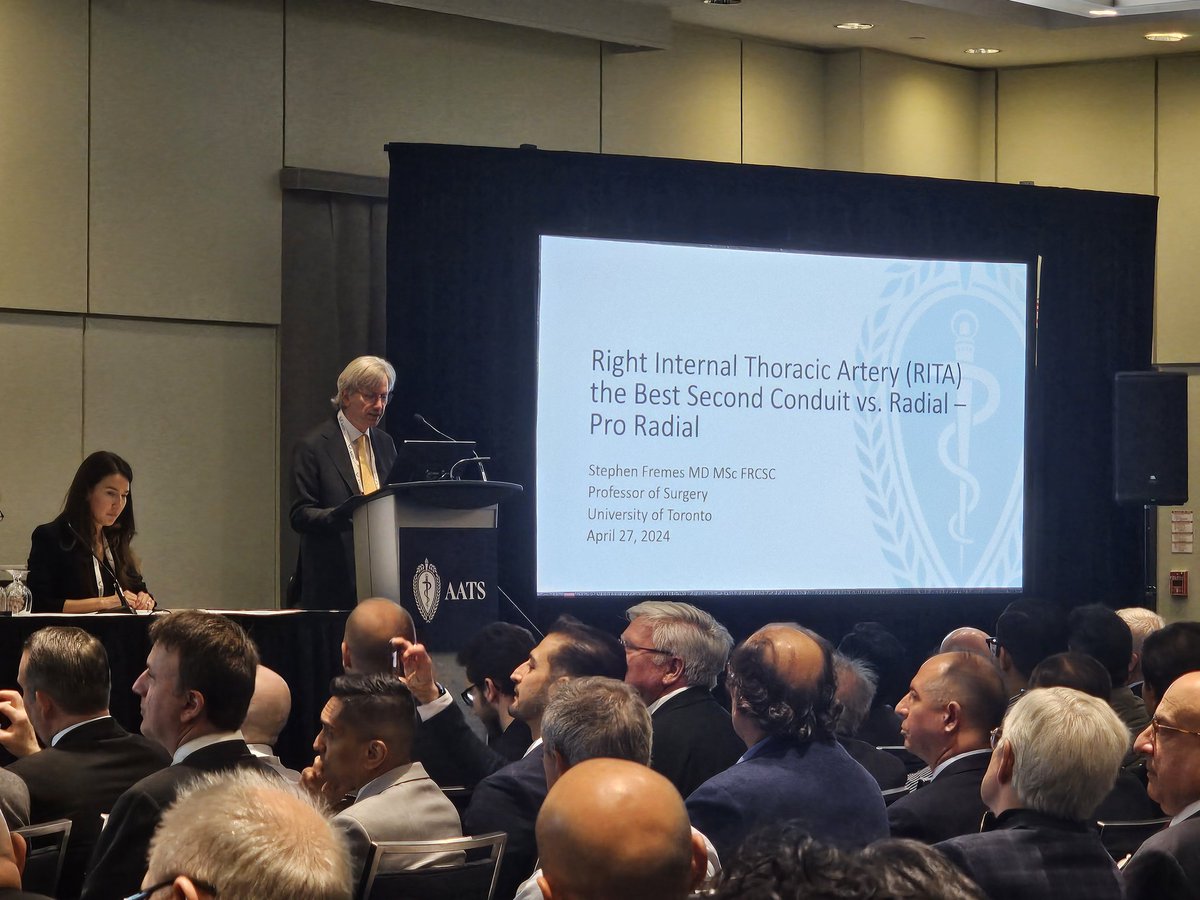 DVervoort94's tweet photo. "I am pro-radial, but not anti-RITA .. I think they are complementary."

Dr. Stephen Fremes @UofTCVsurgery
@Sunnybrook argues why the radial may be the best second conduit for #CABG, but notes that surgeon expertise and patient selection are 🔑.

#AATS2024 https://t.co/CRStmBVrPC
