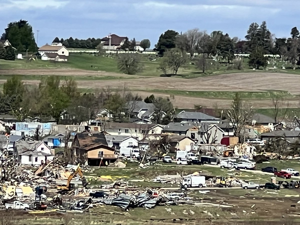 Some damage to Minden, Iowa, from Friday night’s tornadoes.