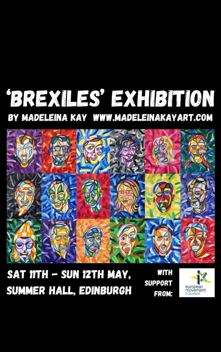 The #Brexiles exhibition is going on tour! 🥳🖼️ Next stop Edinburgh 11-12 May @Summerhallery as part of ‘Talking Europe’ event @Edinburgh4EU 🏴󠁧󠁢󠁳󠁣󠁴󠁿🇪🇺 More info: euromovescotland.org.uk/event/talking-… If you want to support the Brexiles Tour head to crowdfunder: crowdfunder.co.uk/p/brexiles-exh…