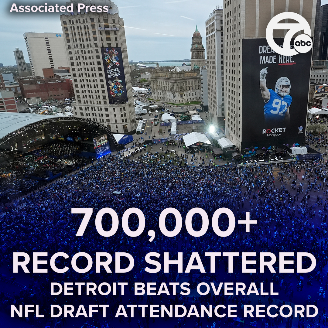 DETROIT. YOU DID IT! More than 700,000 people have attended the NFL Draft so far, shattering the previous attendance record of 600,000 set in 2019 by Nashville!