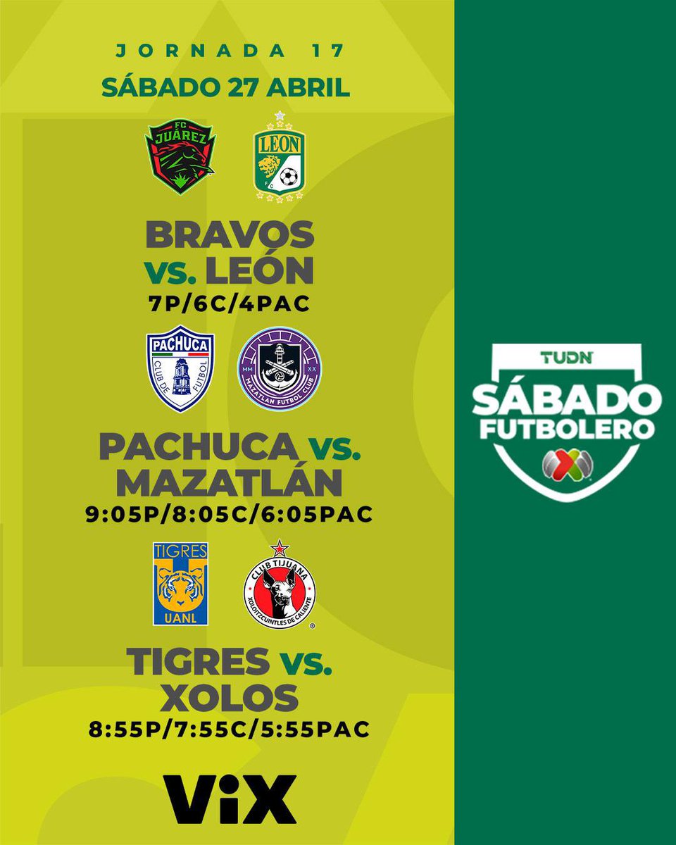 Jornada 17 HOY A partir de las 7P/6C/4PAC Por @VIX 📲 bitly.ws/3dH85