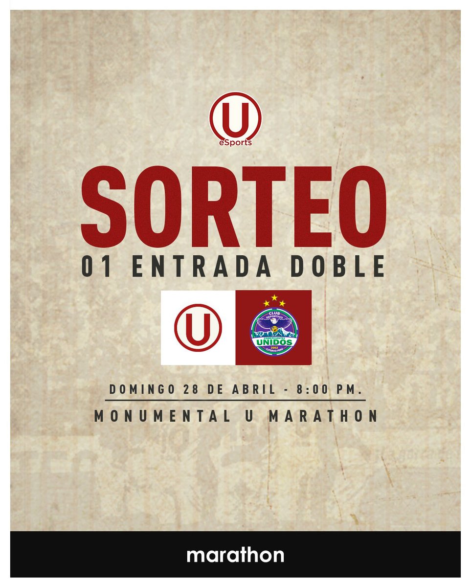 ¡𝐒𝐎𝐑𝐓𝐄𝐎! 🎟 👉 Gánate 01 ENTRADA DOBLE, para ti y un acompañante, para el encuentro de mañana frente a Comerciantes Unidos. ¿Cómo ganar? 1️⃣ Síguenos en Twitter 2️⃣ Deja un comentario 3️⃣ Dale RT Los ganadores serán anunciados el día de mañana. 🔥