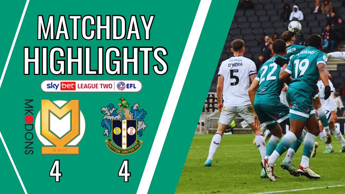 HIGHLIGHTS <a href="/MKDonsFC/">Milton Keynes Dons</a> vs <a href="/suttonunited/">Sutton United</a> 27/04/24 <a href="/SkyBetLeagueTwo/">Sky Bet League Two</a>

📺🔗 youth.be/rZzCTtUiOO8?si… 

Photographer 📸 <a href="/paulloughlin/">Paul Loughlin</a>