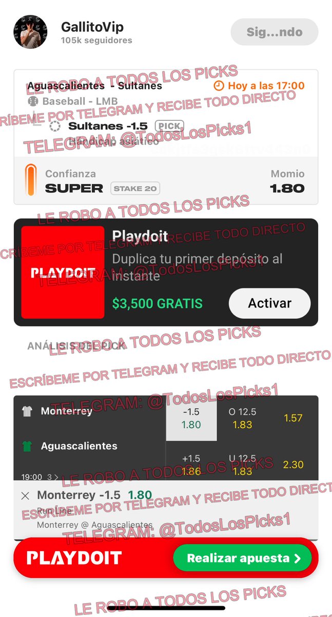 GALLITO VIP
STAKE 20 GARANTIZADO 

¡TODOS SUS PICKS PREMIUM GRATIS AQUÍ! 👇
t.me/TodosLosPickss