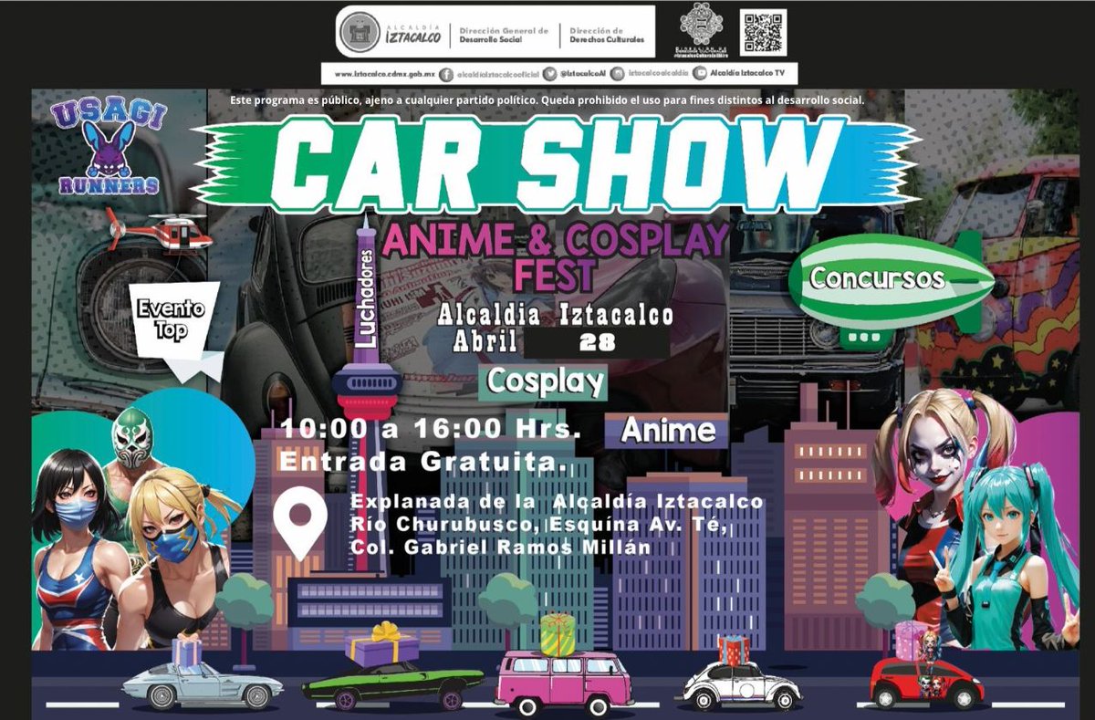 #CulturaRecomienda | ¡Descubre el Car Show Anime & Cosplay Fest! Disfruta de autos temáticos de películas y series, desde el Batimóvil hasta los autos de 'Rápido y furioso'. Además, encuentra autos tuning, low riders y joyas de colección. Conoce a tus personajes favoritos del…