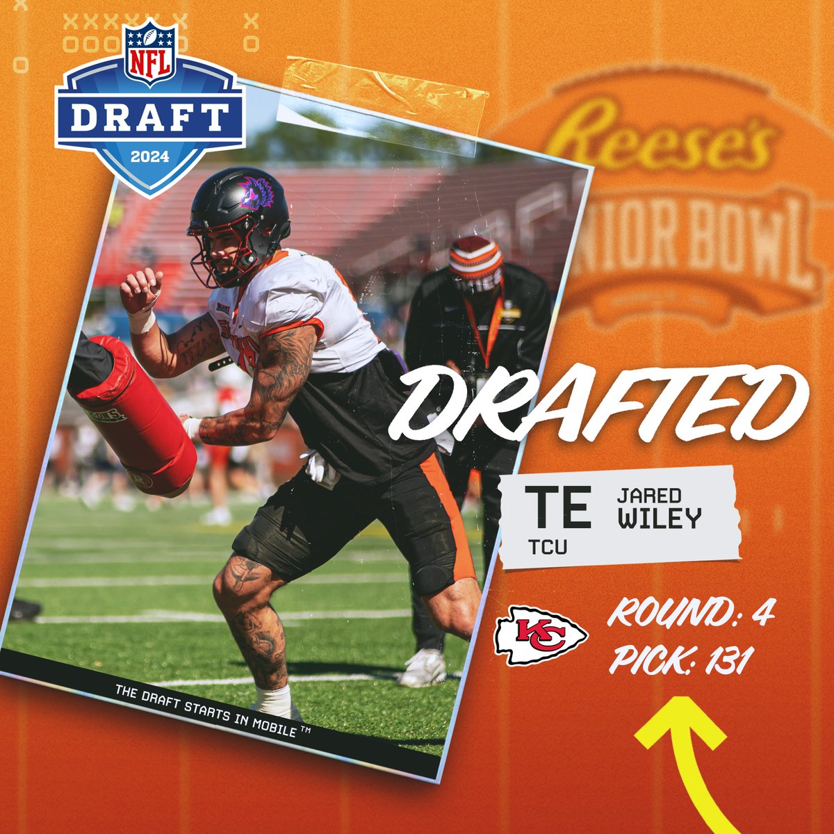 #NFLDraft The @Chiefs have selected Senior Bowl alum @Jaredwiley23 out of @TCUFootball. Congratulations! #ChiefsKingdom #TheDraftStartsInMOBILE™️