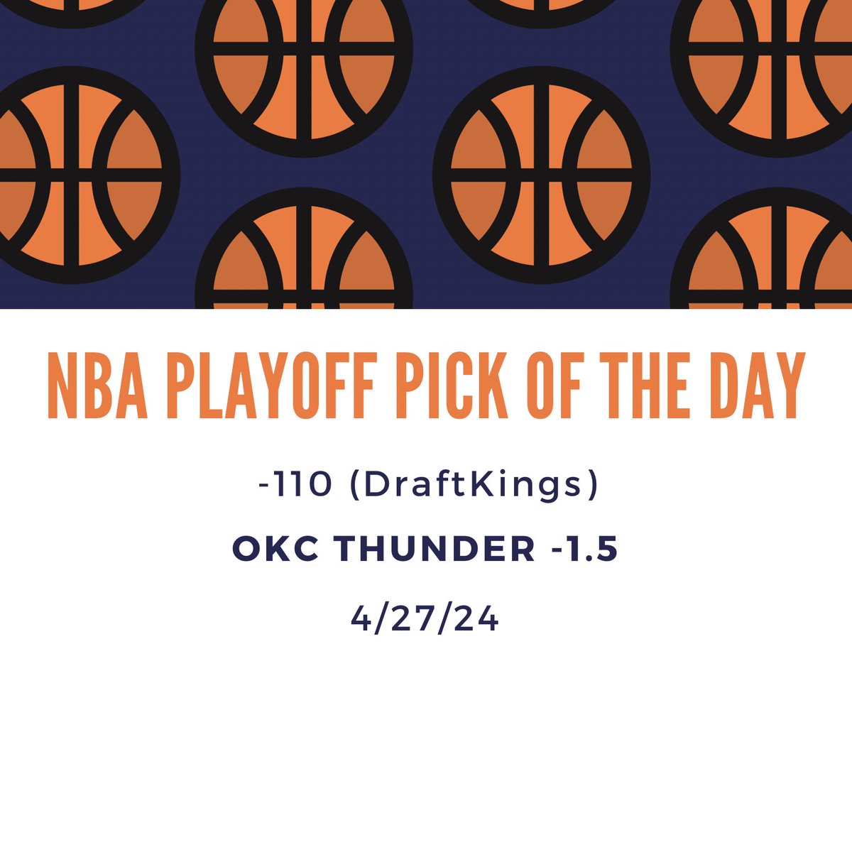 PrestonNBAPicks's tweet photo. NBA PLAYOFF PICK OF THE DAY 🏀

🌩️OKC -1.5
📊-110 (DraftKings)
🗓️4/27/24 https://t.co/Y51vwCf0n9