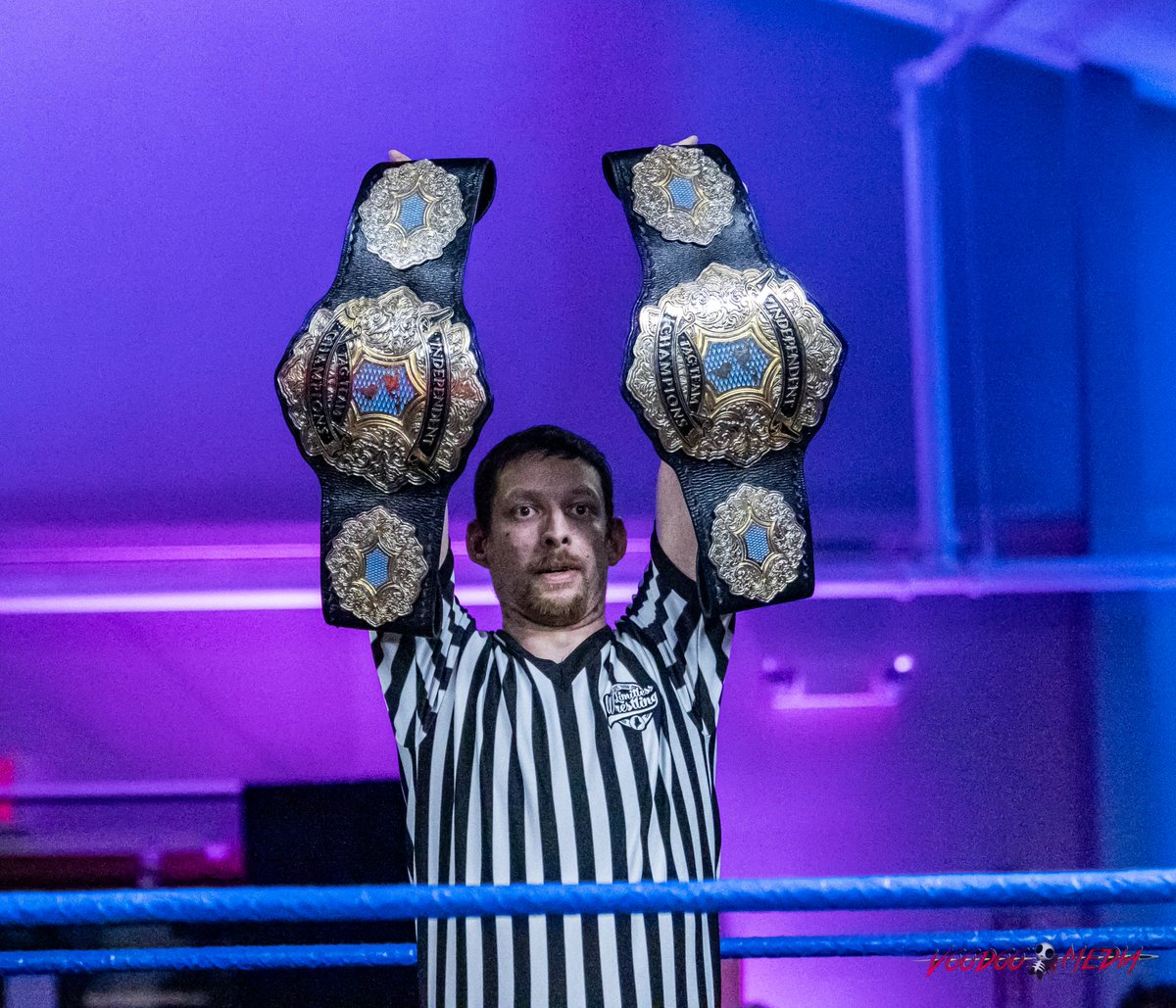 @RefGreenleaf13 with the signature belt holding of the IWTV Tag Team Championships.

@LWMaine #GuiltyPleasures - 4/13/24
#indiewrestling #limitlesswrestling #wrestlingphotography