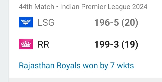 NJayanda's tweet photo. Rajasthan Royals won by 7 wickets https://t.co/Ocva80bvlr