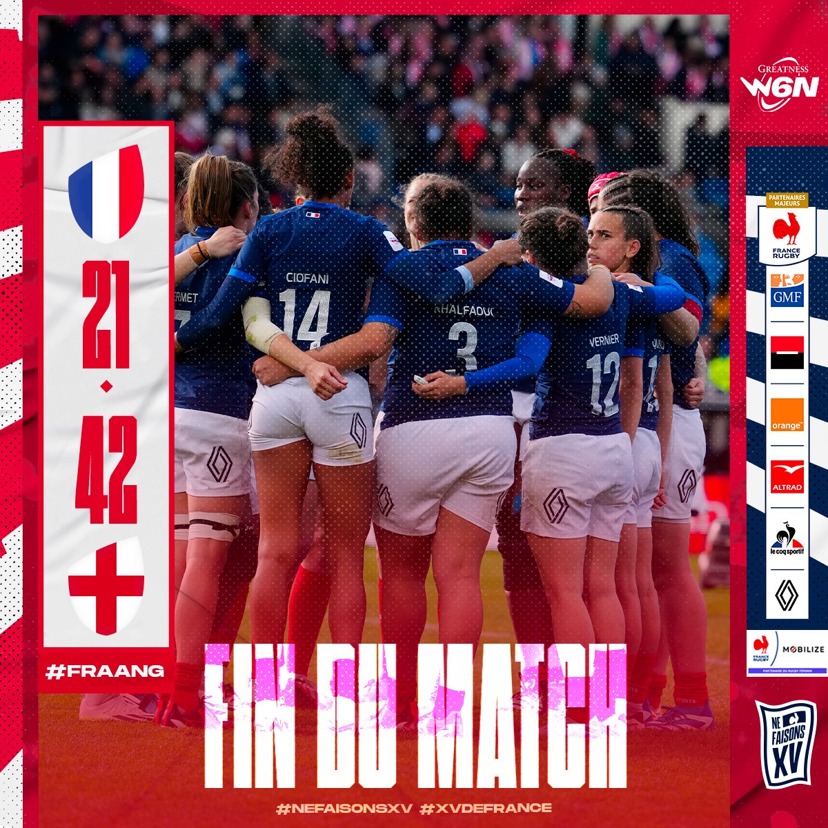 🇫🇷🏴󠁧󠁢󠁥󠁮󠁧󠁿 Nos Bleues s'inclinent face à l'Angleterre qui remporte le @Womens6Nations. #FRAANG #XVdeFrance #NeFaisonsXV