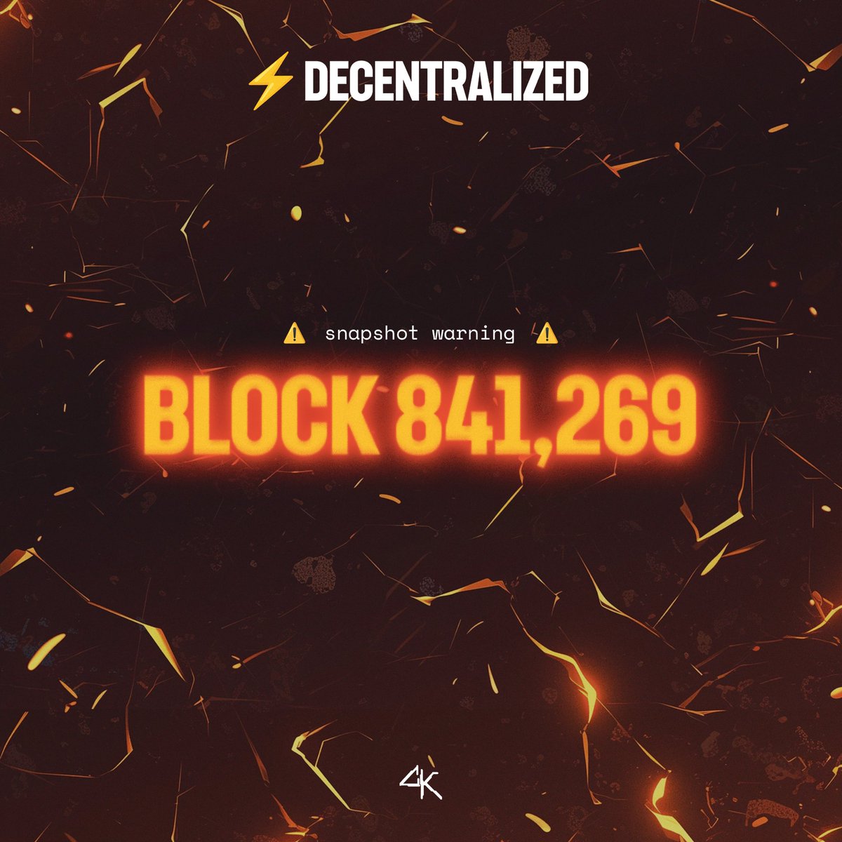 // PROMETHEANS SNAPSHOT REMINDER //

The Prometheans snapshot will take place at block 841,269. 

To be eligible for ⚡️DECENTRALIZED, you must hold your Promethean until the block is mined. 

We will tweet from this account to confirm that the snapshot has been successfully