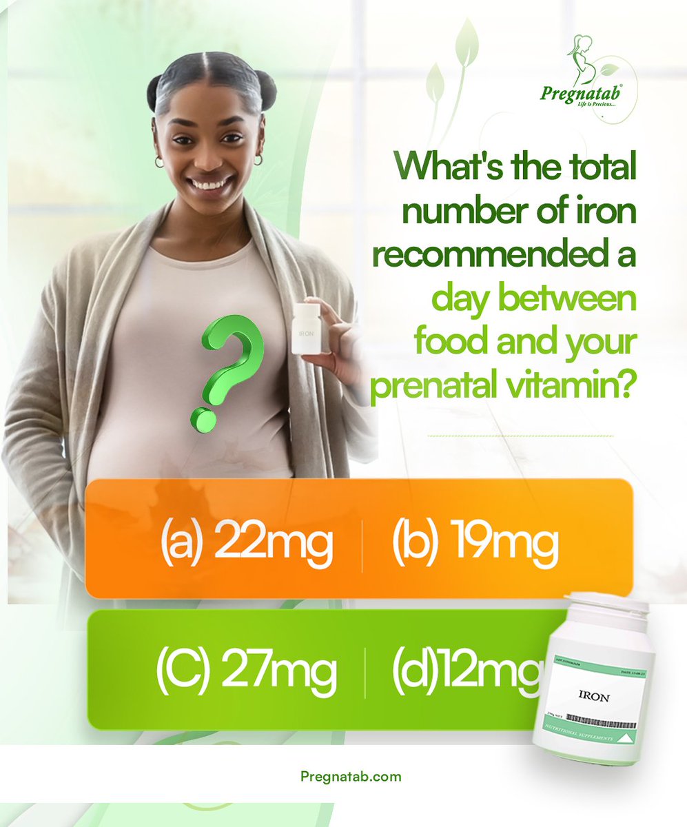 Iron is crucial for your baby's growth and development during pregnancy.  

Put your nutrition knowledge to the test with this quiz! What's the total amount of iron needed per day between your meals and prenatal vitamin?