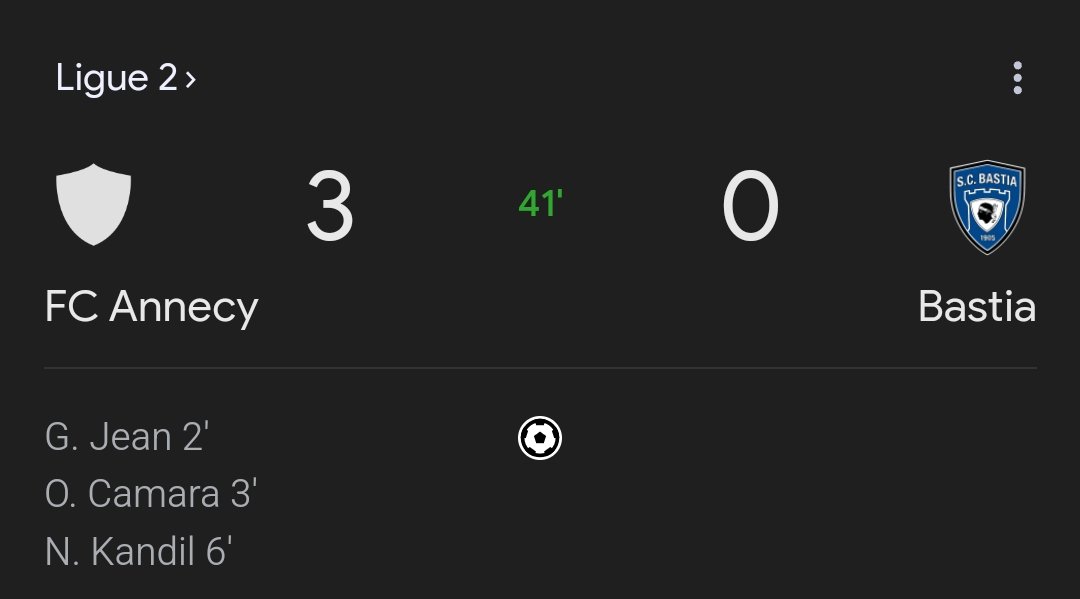 JusteASSE's tweet image. Bastia, club emblématique du foot français, prend 3 buts en 6 min. Par un club qui a volé le surnom de Liverpool et qui n'a même pas son logo sur Google 😂
#FCASCB