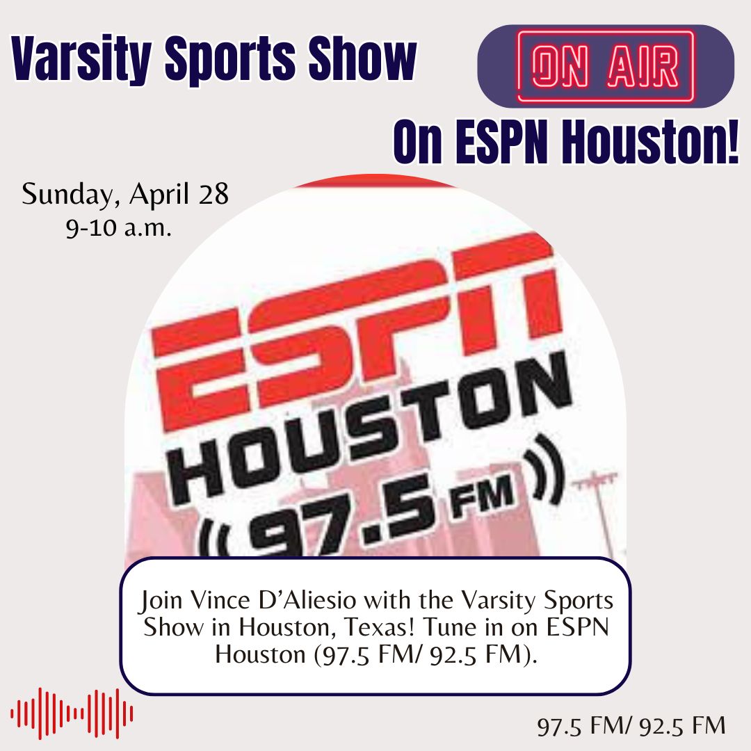 Tune in this Sunday to the Varsity Sports Show Houston on @espn975 ! Get ready for updates on all things Houston sports and more with our @VDAliesio from 9 to 10 a.m. CST! Radio: espn975.com