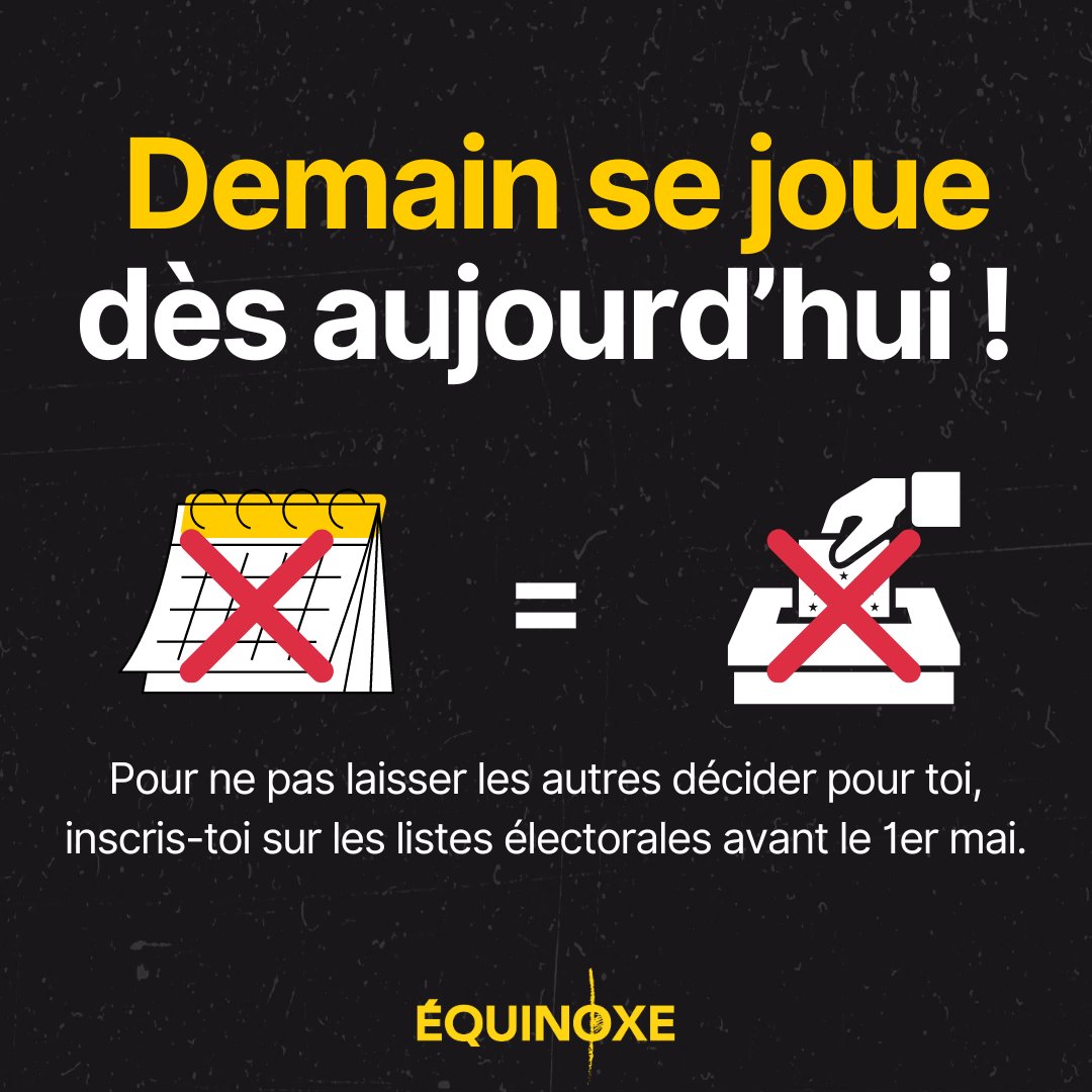 ⚠️ Dernière ligne droite pour s'inscrire sur les listes électorales ⚠️

⏳Eh oui, le temps presse et il ne reste plus que quelques jours pour s'inscrire sur les listes.

😬 Malheureusement : pas d'inscription, pas de vote le 9 juin.