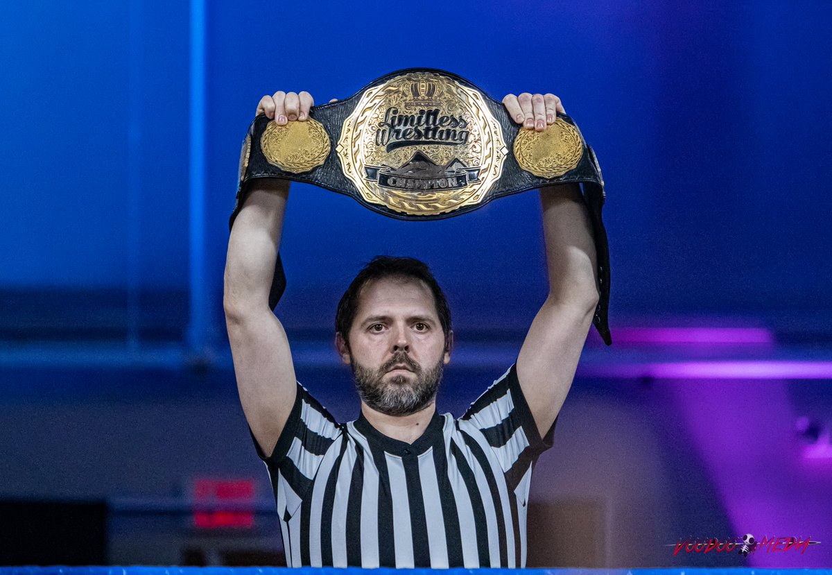 @RefNateSpeckman holding the Limitless Championship @LWMaine #GuiltyPleasures - 4/13/24 #indiewrestling #limitlesswrestling #wrestlingphotography