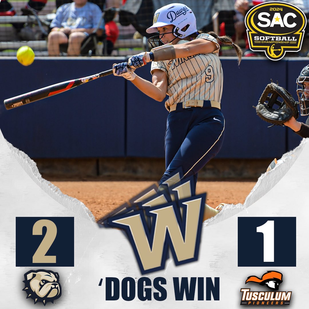 BULLDOGS WIN!!!! #7 @WingateSoftball is now 2-0 in the SAC Tourney after taking down Tusculum 2-1! Hali Scott struck out 12 to earn the win and drove in a run; Ragan Liles blasted the go-ahead homer! 'Dogs back in action Sunday at noon! #OneDog